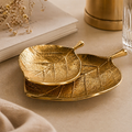 Luxury Handcrafted Aluminium Leaf Platter Set – Gold & Silver Nickel Finish