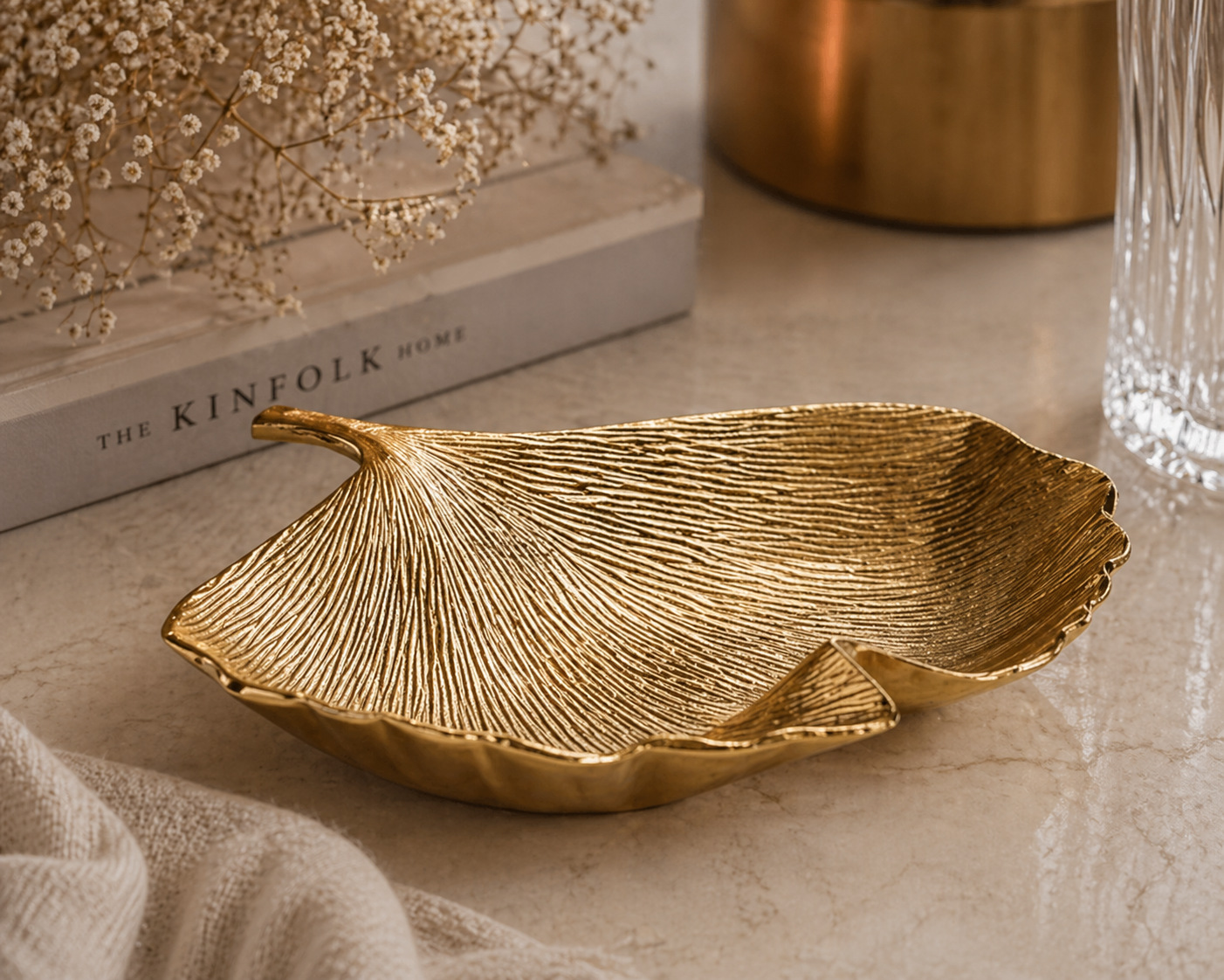 Luxury Handcrafted Aluminium Leaf Platter – Gold & Aluminium Finish