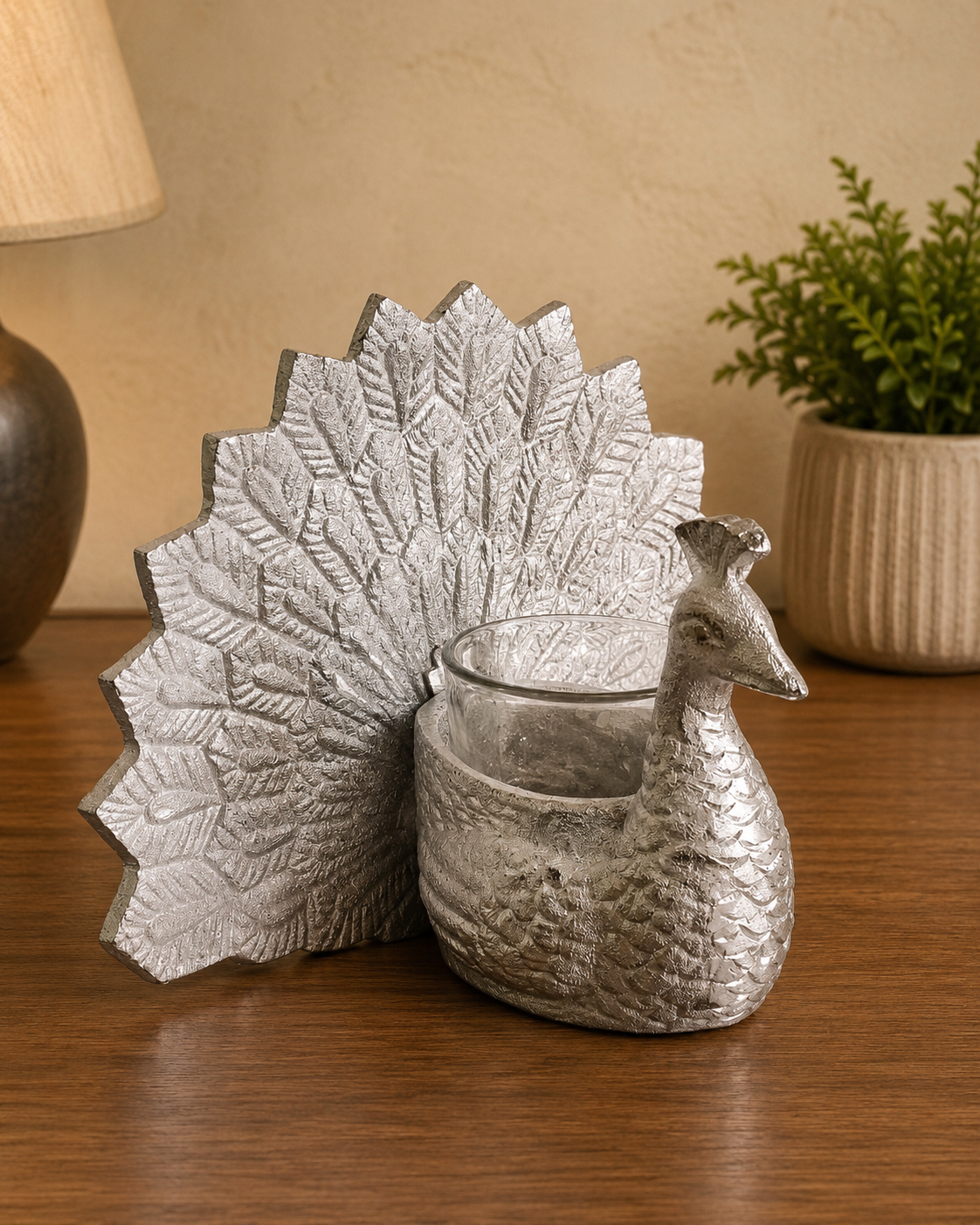 Peacock Tealight Candle Holder – Gold & Silver Finish