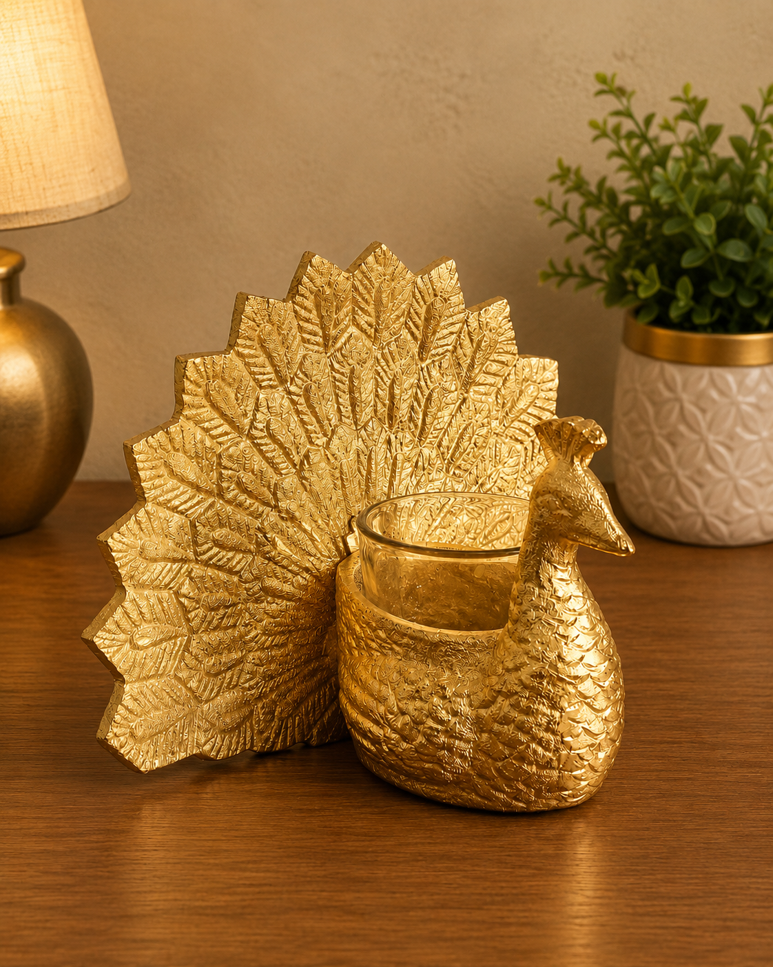 Peacock Tealight Candle Holder – Gold & Silver Finish
