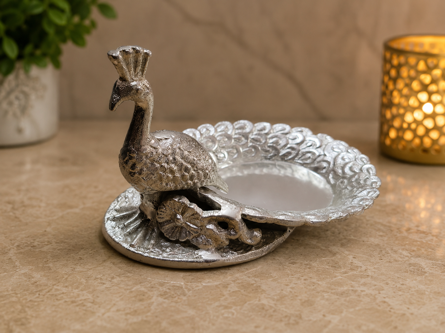 Golden Peacock Decorative Bowl