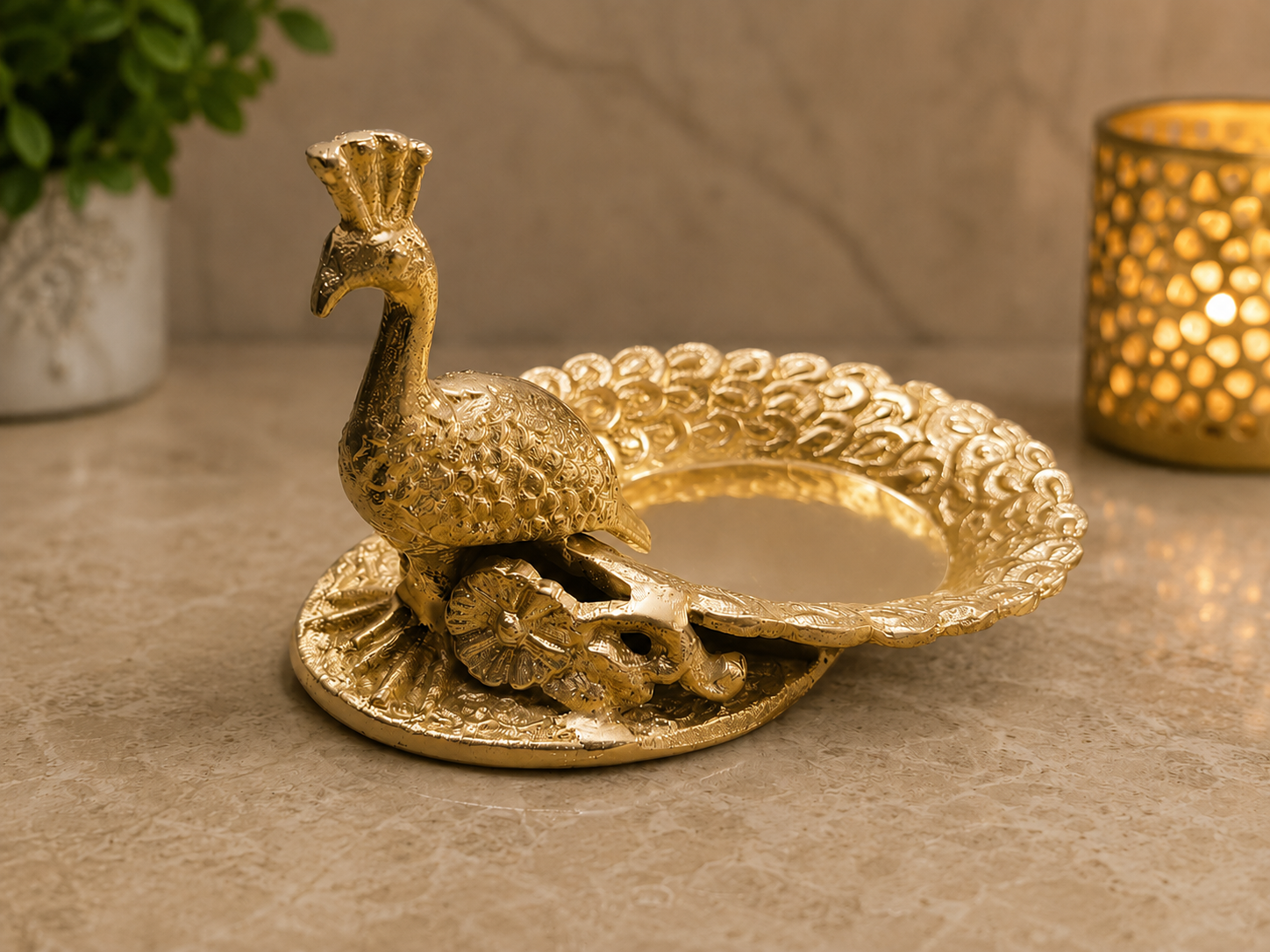 Golden Peacock Decorative Bowl
