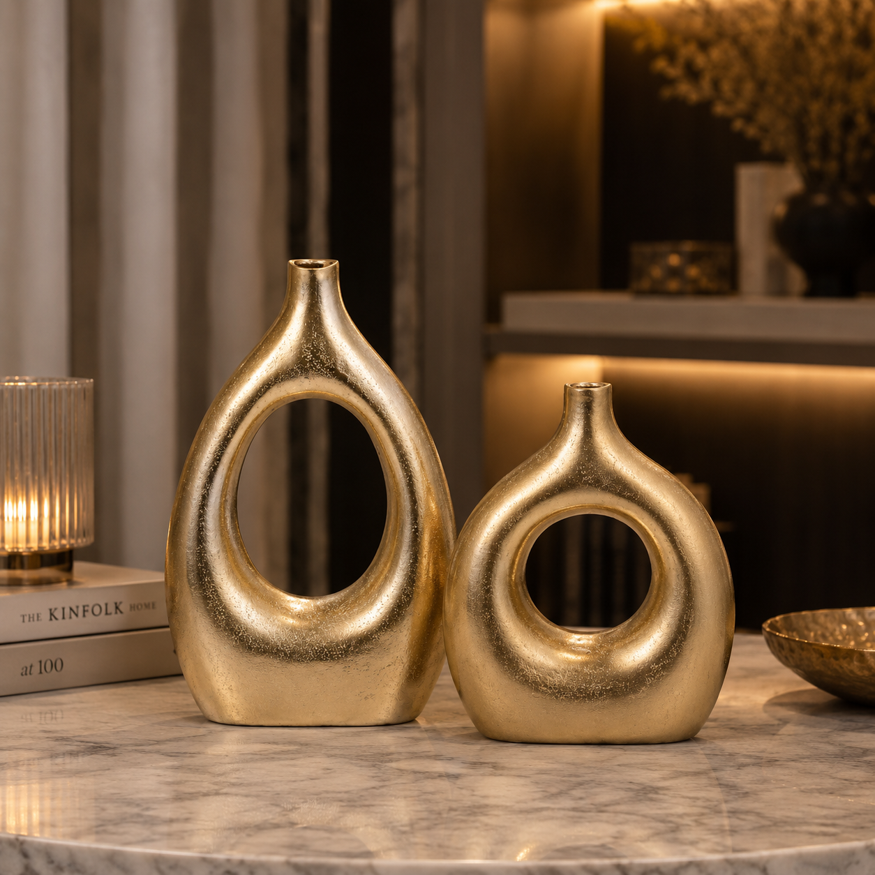 Forma Livings Halo Sculptural Vase Set – Luxury Gold Finish (Set of 2)