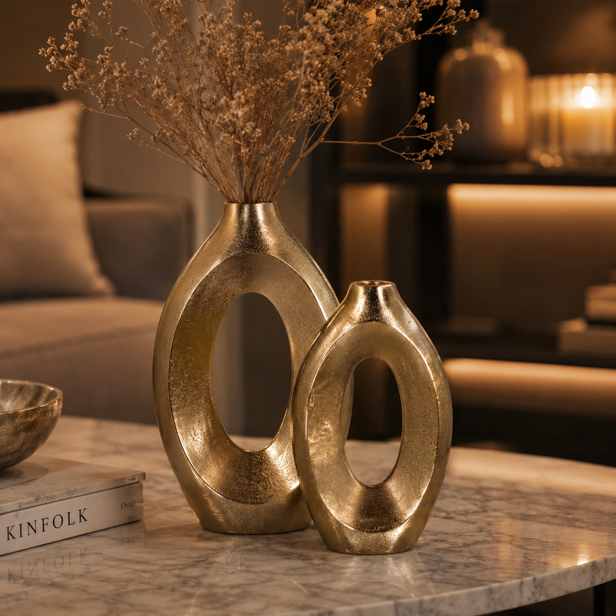 Forma Livings Sculpted Loop Vase Set – Luxury Aluminium Decorative Vases (Set of 2)
