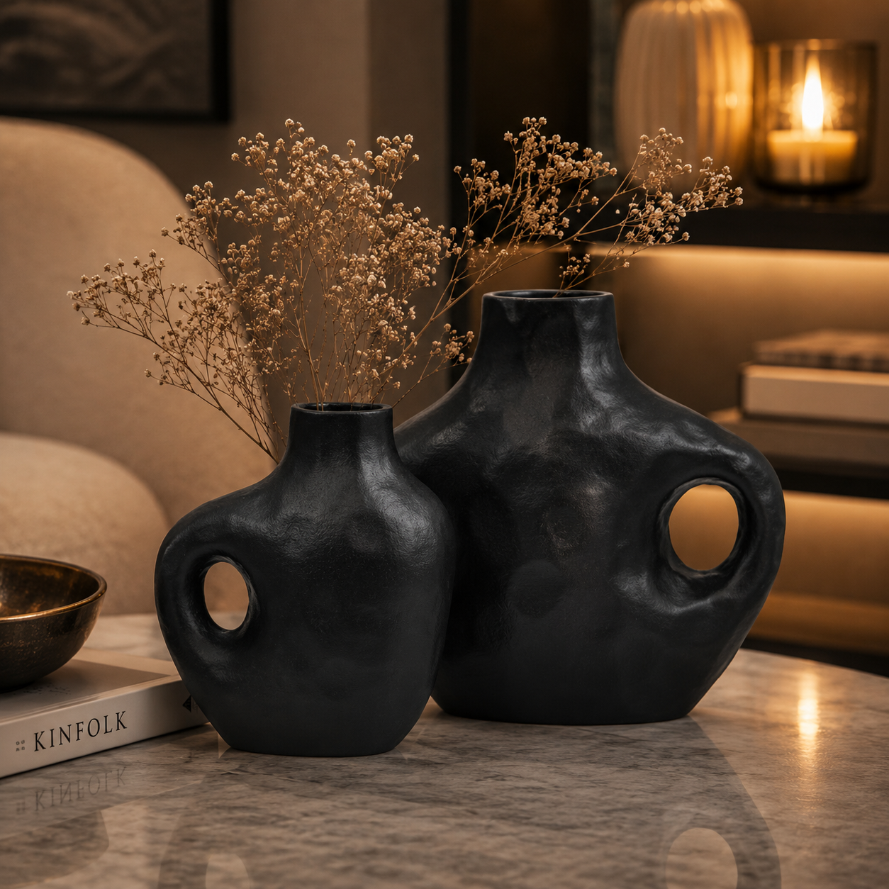 Forma Livings Contemporary Sculptural Vase Set – Luxury Gold & Matte Black
