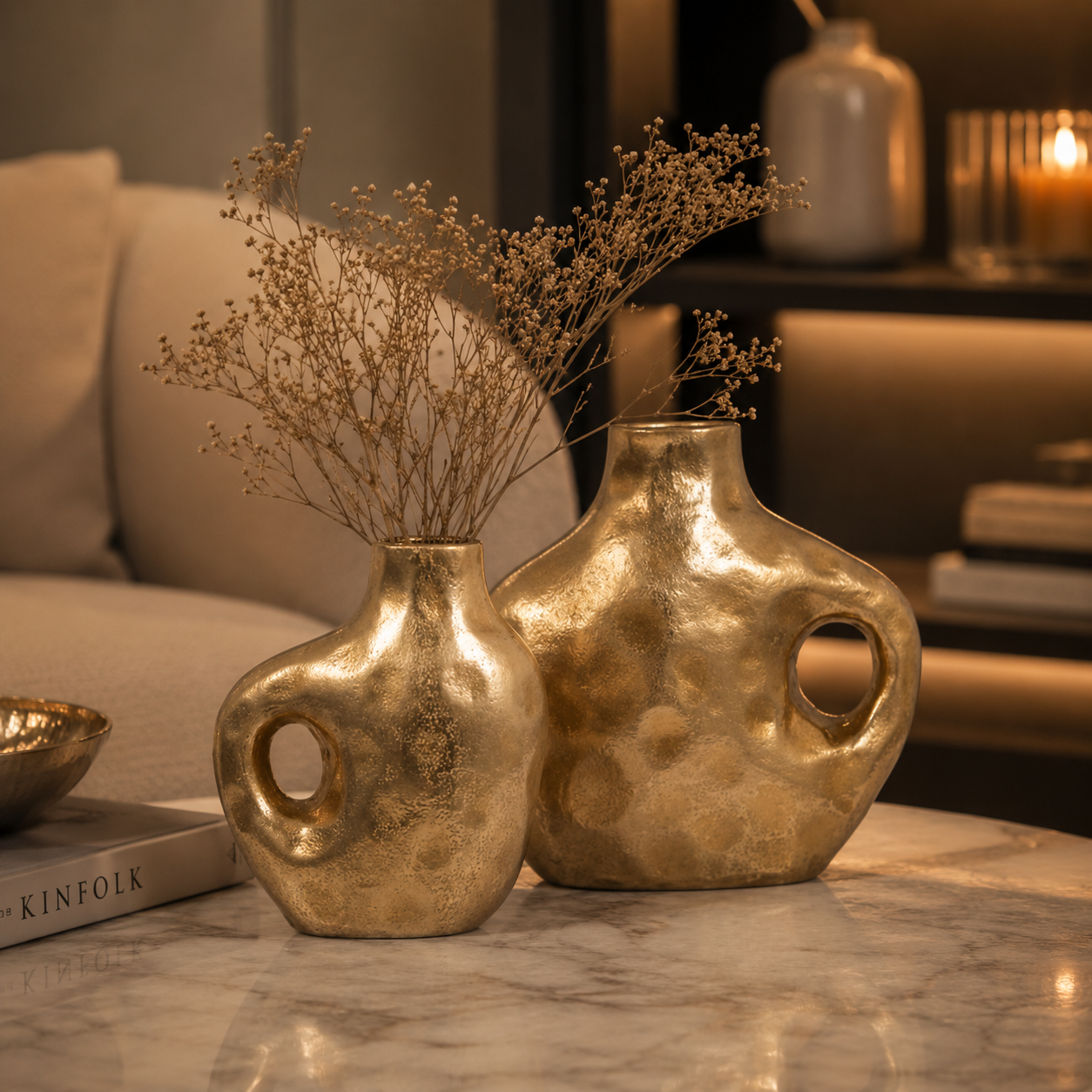 Forma Livings Contemporary Sculptural Vase Set – Luxury Gold & Matte Black