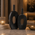 Forma Livings Eclipse Textured Vase Collection – Matte Black Finish (Set of 2)
