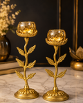 Golden Blossom Candle Holder Set