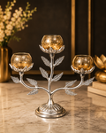 Silver Bloom Triple Candle Holder