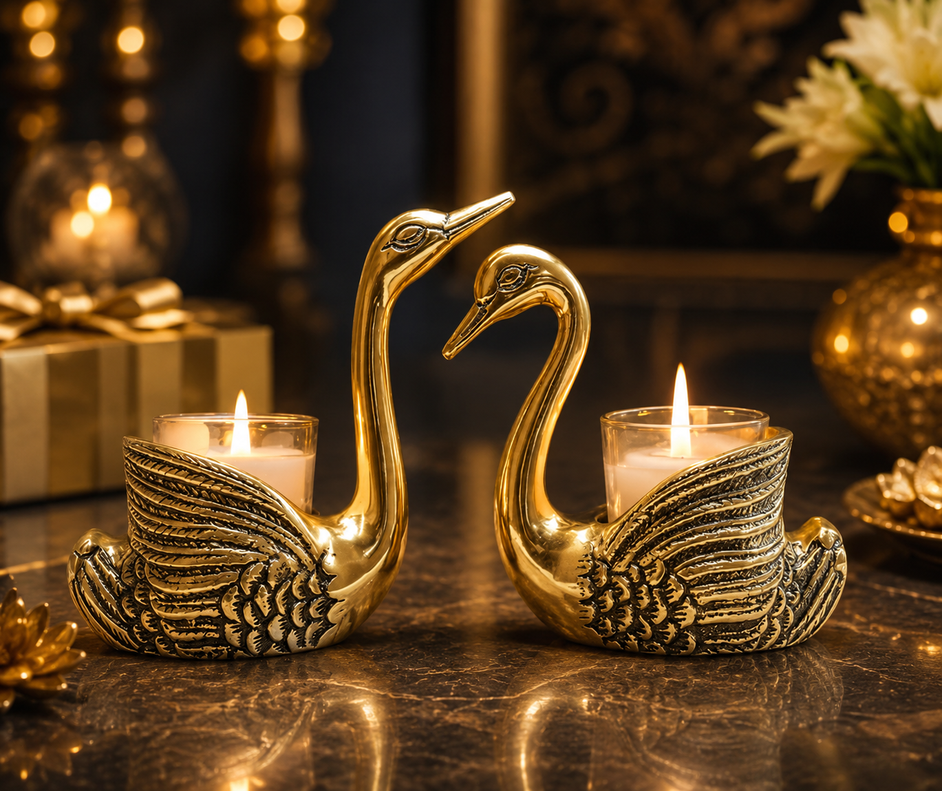 Golden Swan Votive Holder – Premium Diwali Gift