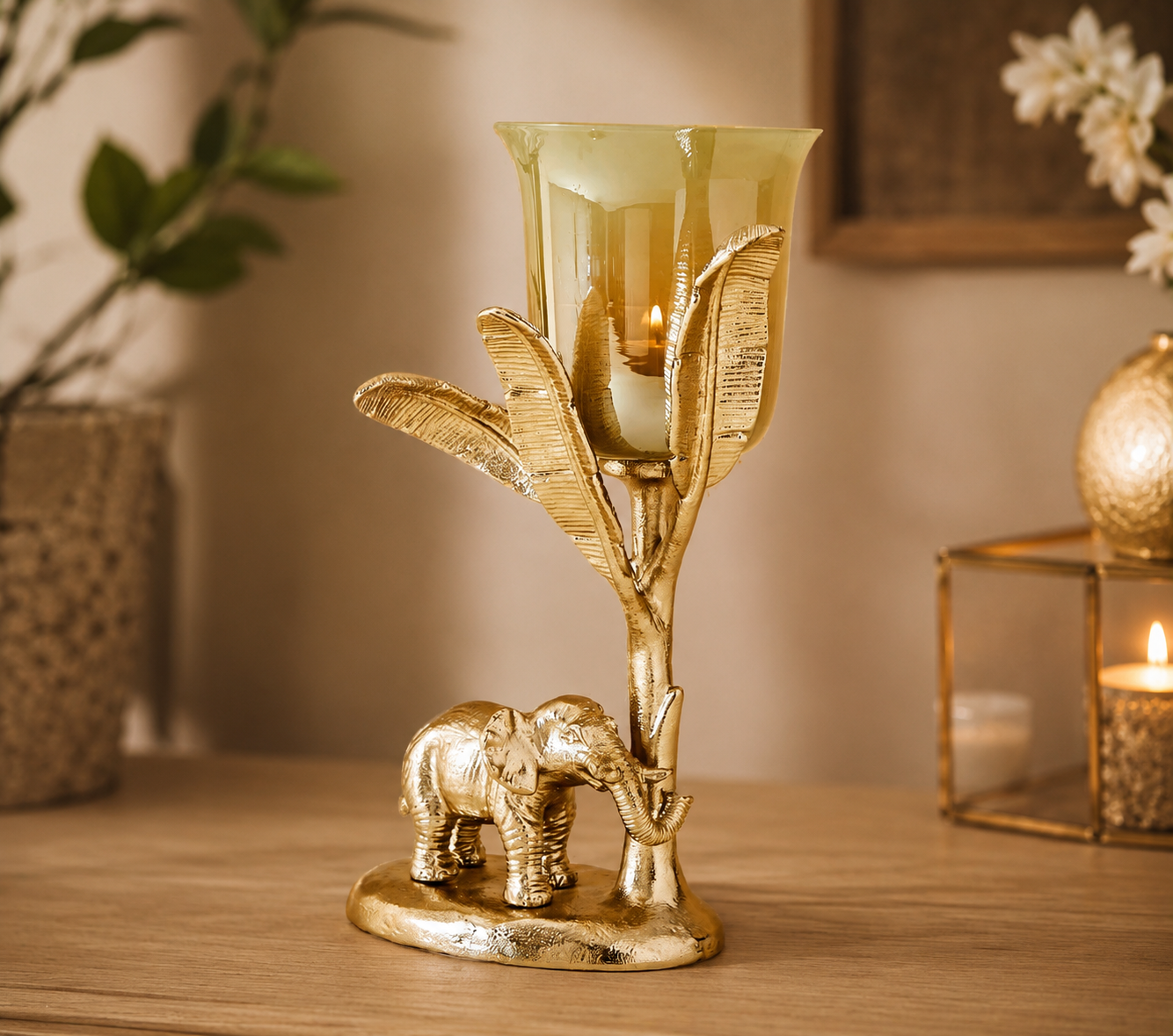 Regal Elephant Festive Candle Holder