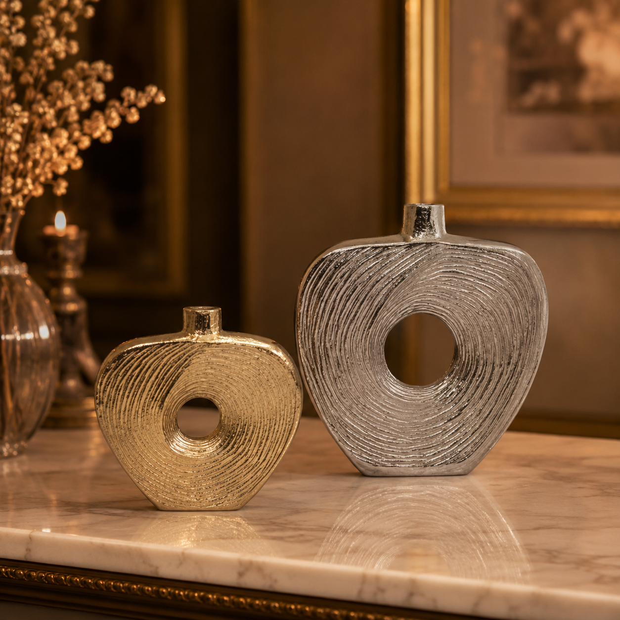 Forma Livings Spiral Halo Vase Collection – Gold & Silver Nickel Finish