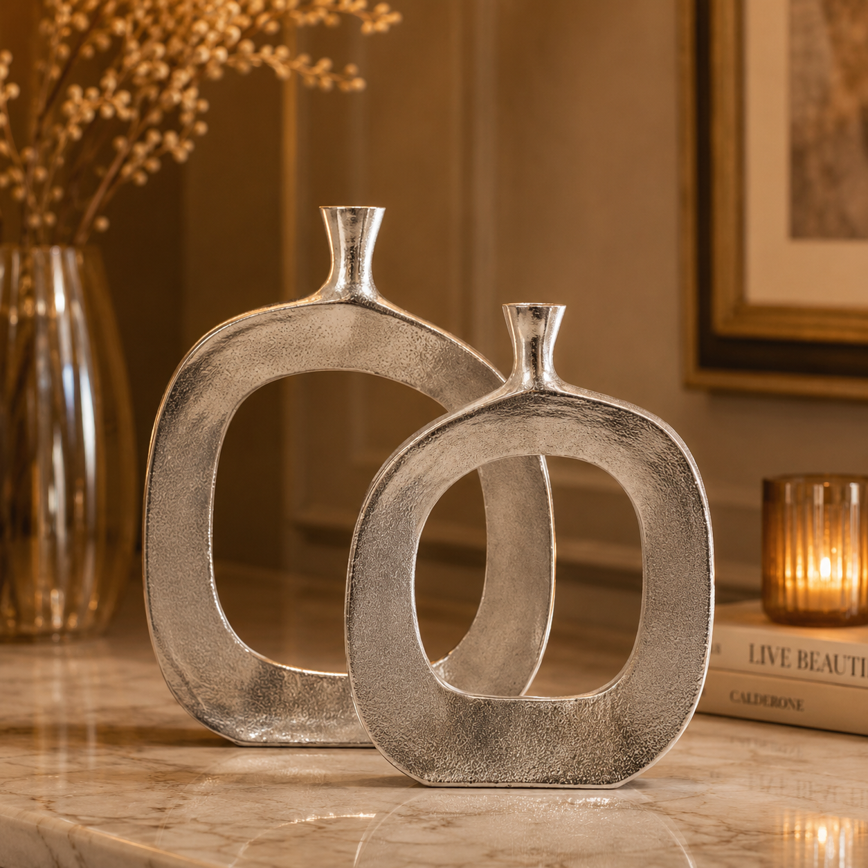 Forma Livings Halo Loop Vase Set – Silver Nickel Finish