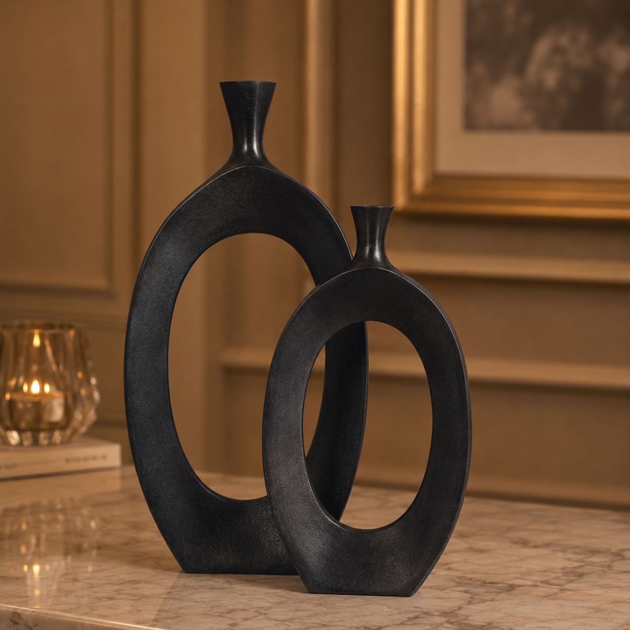 Forma Livings Halo Loop Vase Set – Matte Black Finish