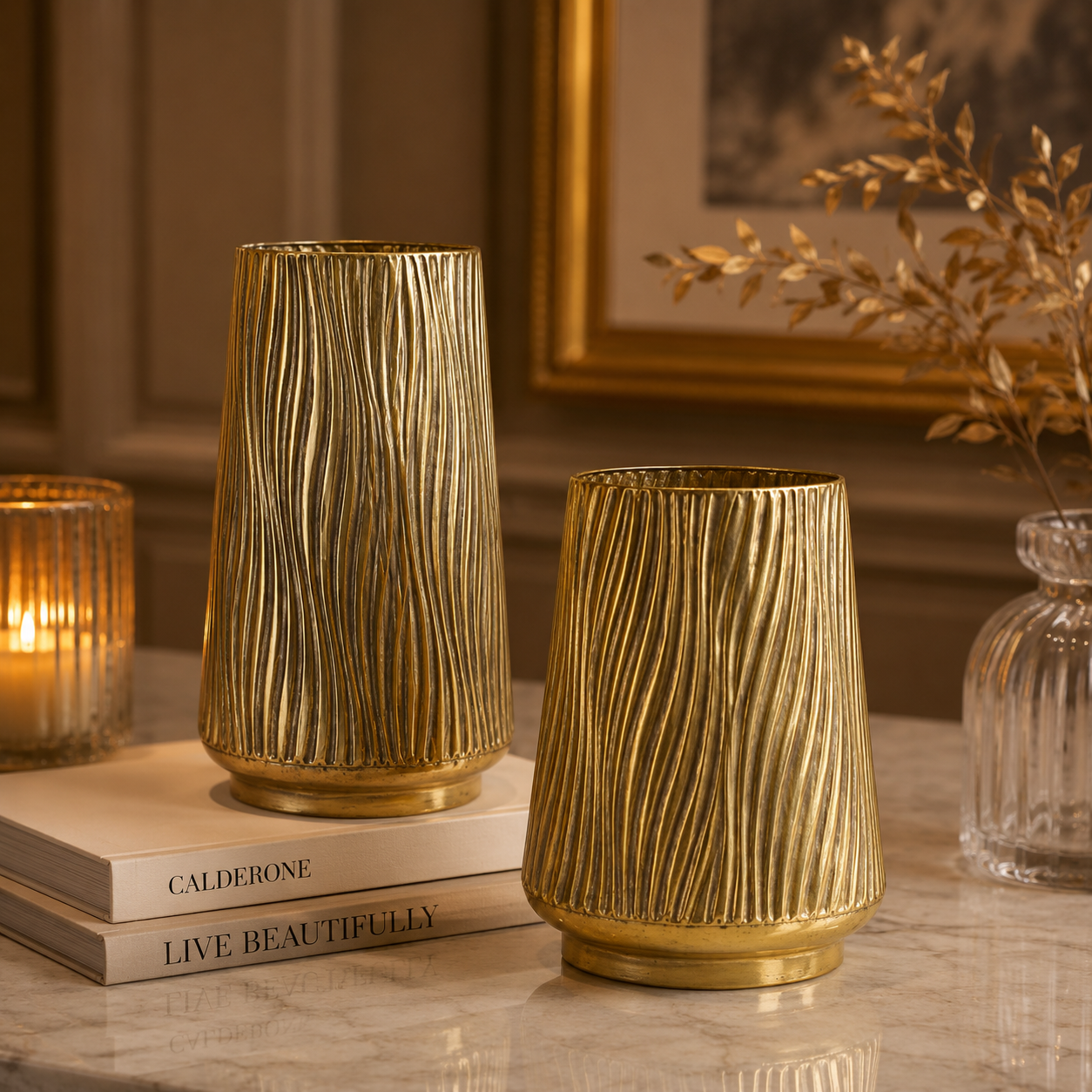 Forma Livings Ripple Vase Set – Antique Gold Finish