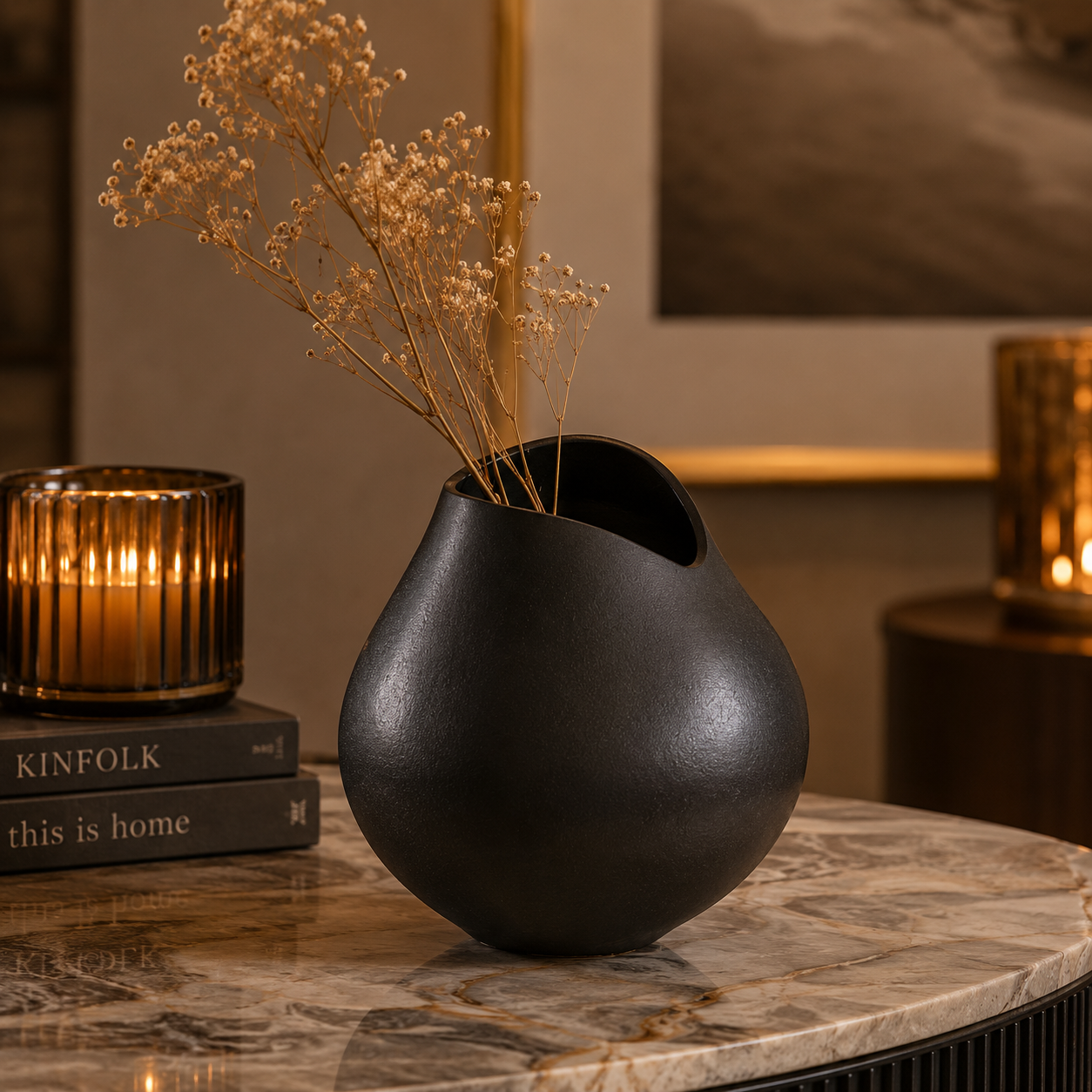 Luna Drop Vase – Matte Black Finish