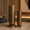 Ridge Column Vase Set – Antique Gold Finish