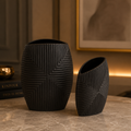 Geo Texture Vase Set – Matte Black Finish
