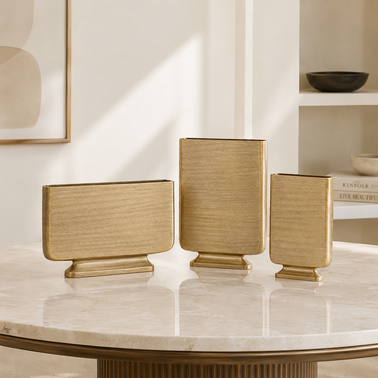 Luxe Block Vase Set – Antique Gold Finish