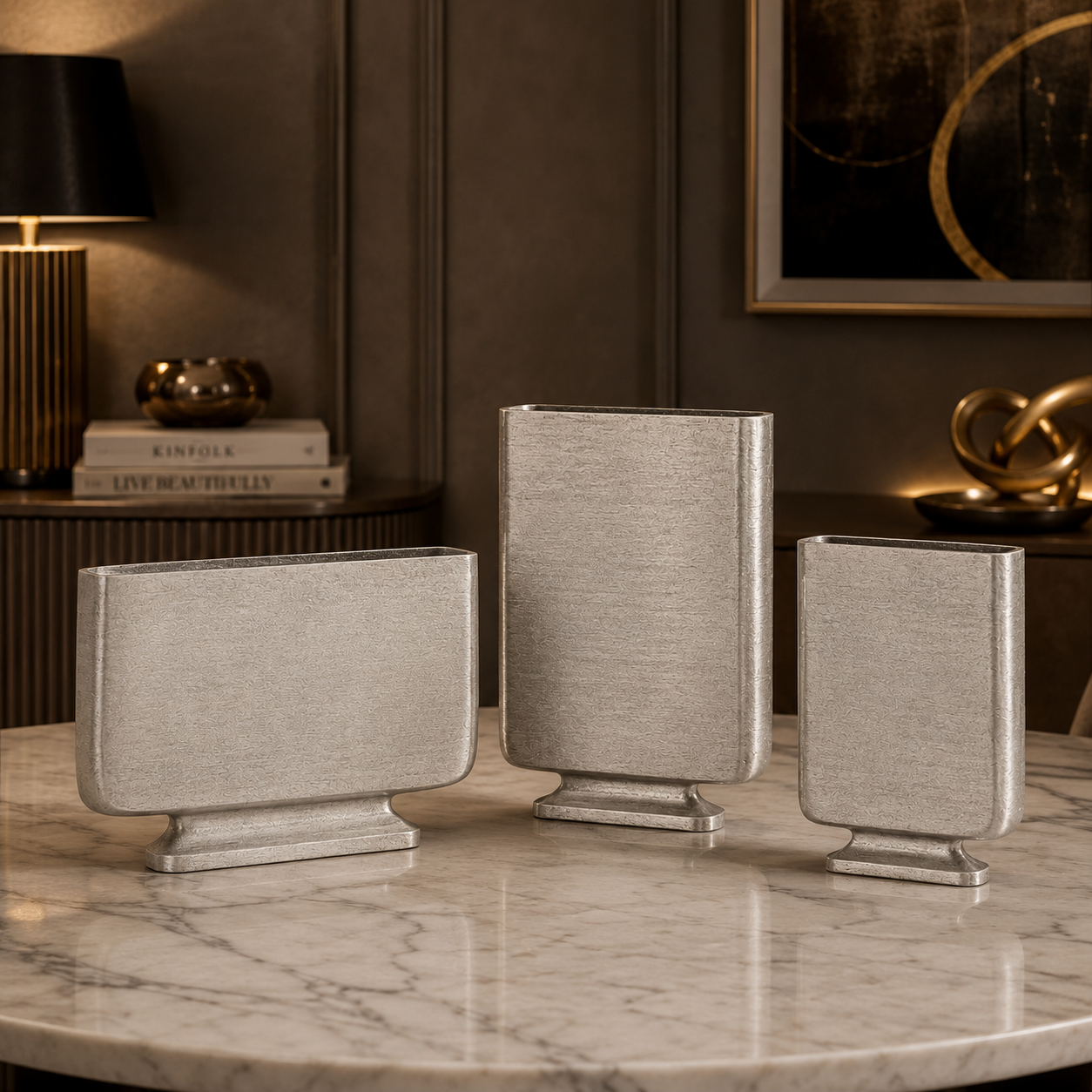 Luxe Block Vase Set – Silver Nickel Finish
