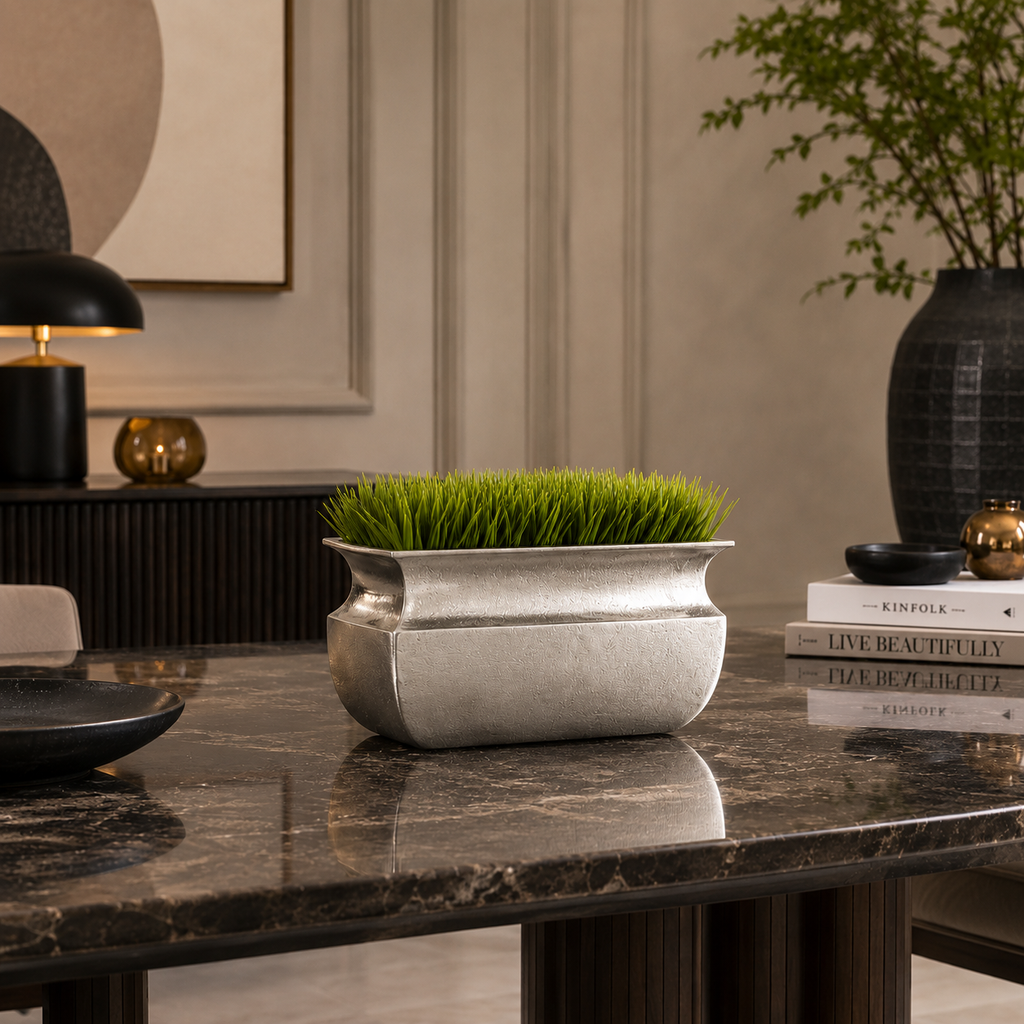 Luxe Grass Planter – Silver Nickel Finish