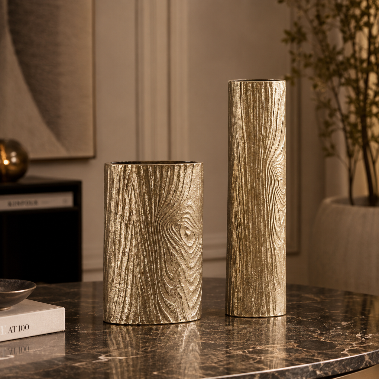 Woodgrain Aluminium Vase Set (Large & Small)