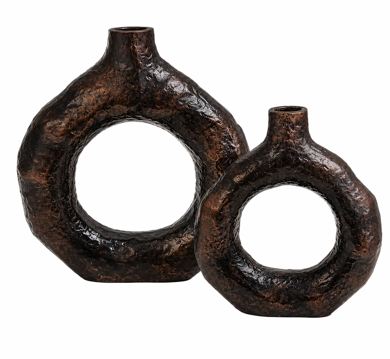 Aurelia Halo Aluminium Vase Set (Set of 2) – Sculpted Antique Bronze Finish