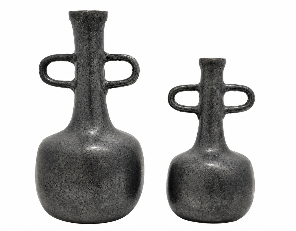 Aurelia Loop Aluminium Vase Set (Set of 2) – Matte Noir Textured Finish
