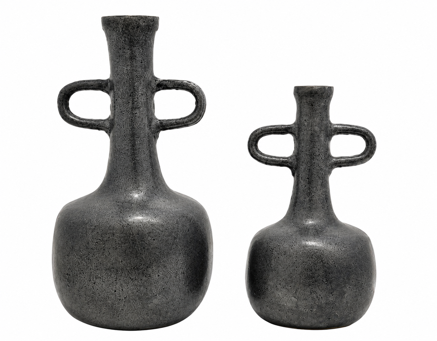 Aurelia Loop Aluminium Vase Set (Set of 2) – Matte Noir Textured Finish