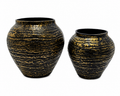 Noir Antique Textured Aluminium Vase Set (Set of 2) – Luxury Black & Gold Finish