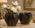 Noir Sculpted Aluminium Vase Set (Set of 2) – Textured Black & Antique Gold Finish