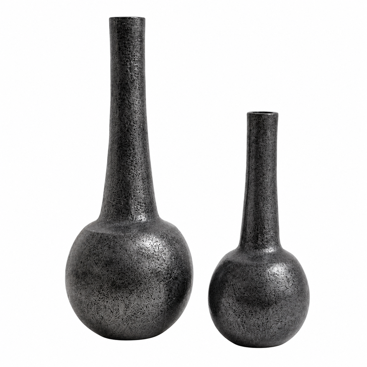 Aurelia Tall Stem Aluminium Vase Set (Set of 2) – Matte Noir Luxe Finish