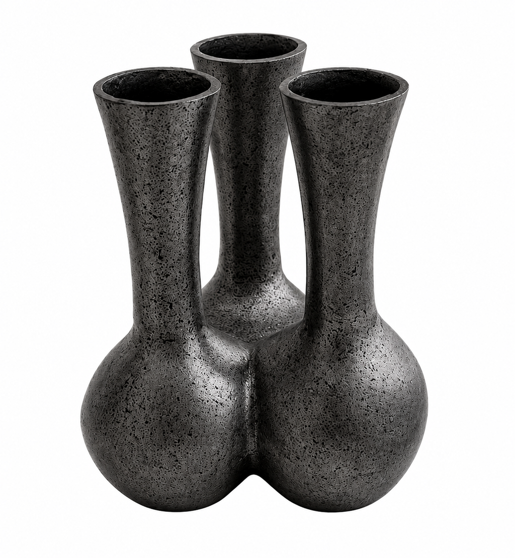 Aurelia Tri-Form Aluminium Vase – Sculptural Matte Noir Finish