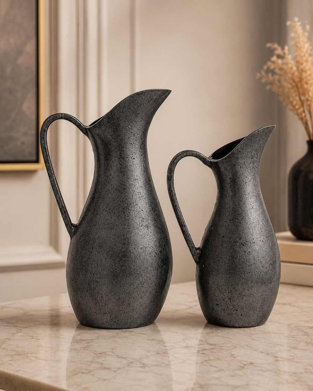 Aurelia Pourform Aluminium Vase Set (Set of 2) – Matte Noir Sculpted Finish