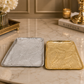 Luxury Textured Aluminium Serving Trays – Gold & Silver Finish (Designer Pair)