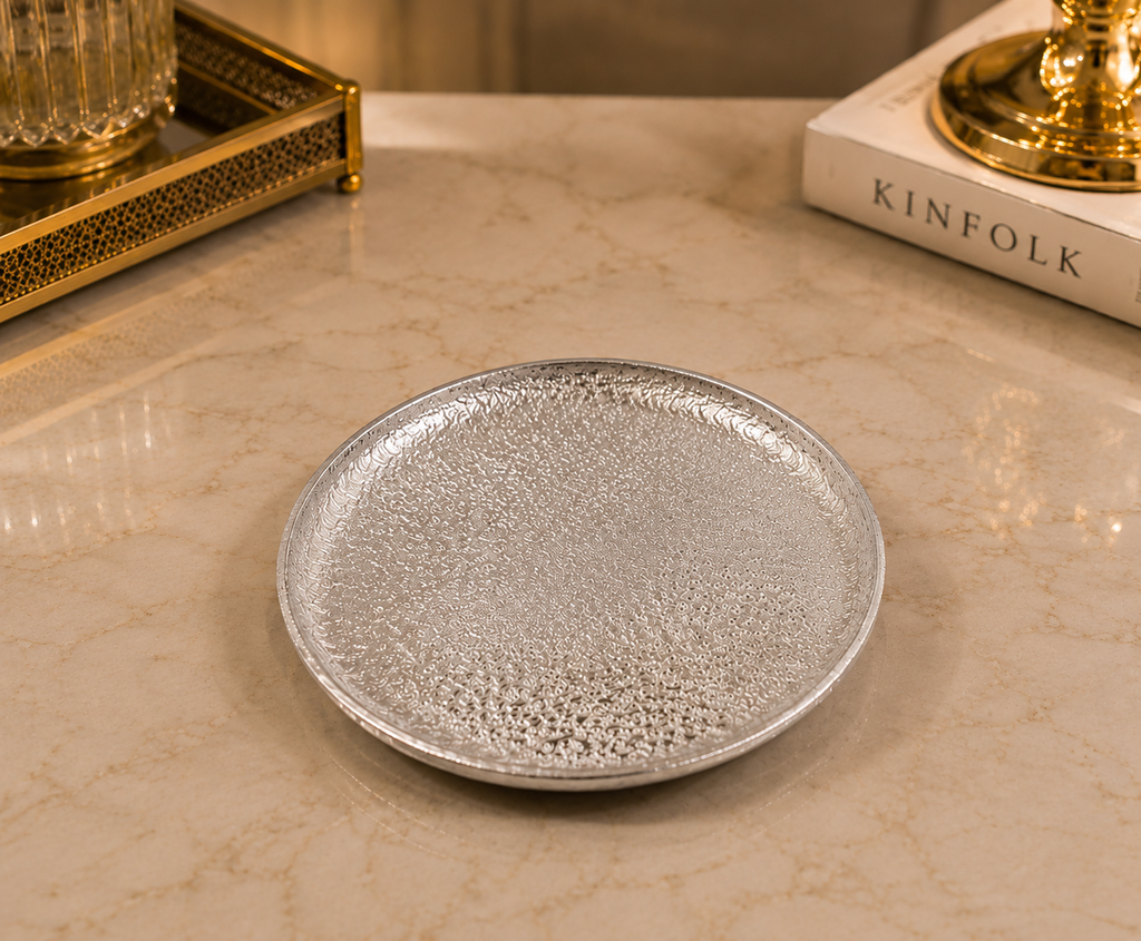 Modern Textured Aluminium Display Plates – Dual Finish (Gold & Silver)