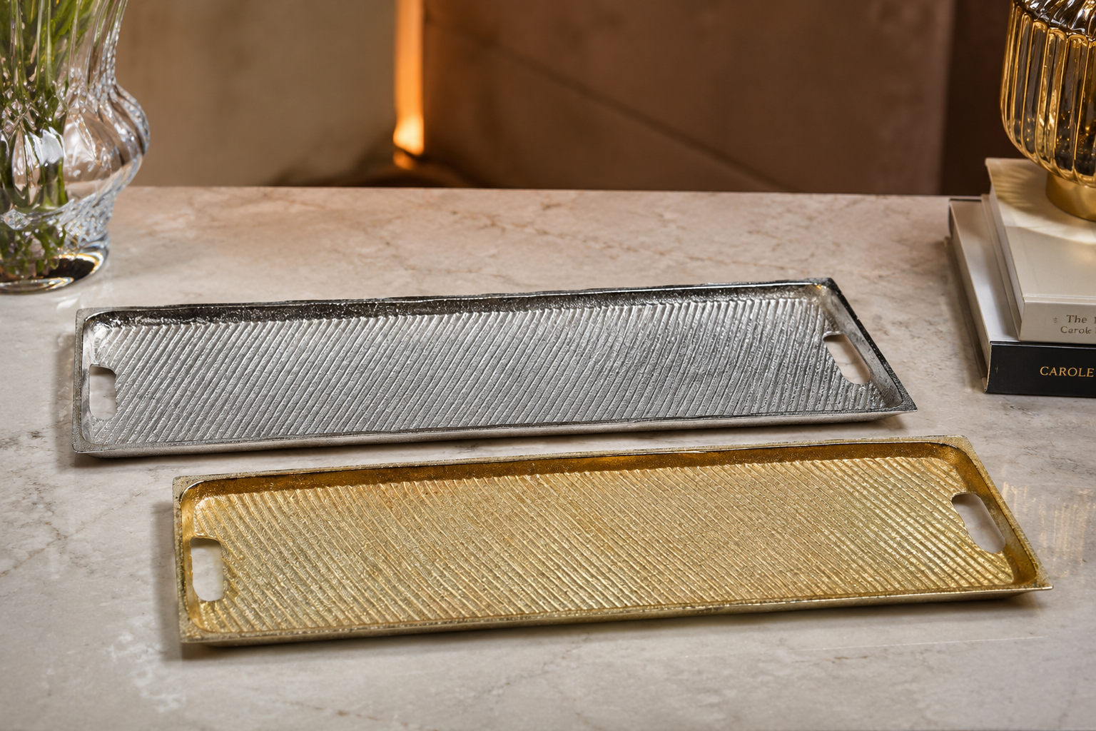 Luxury Aluminium Textured Serving Tray – Gold & Silver Finish