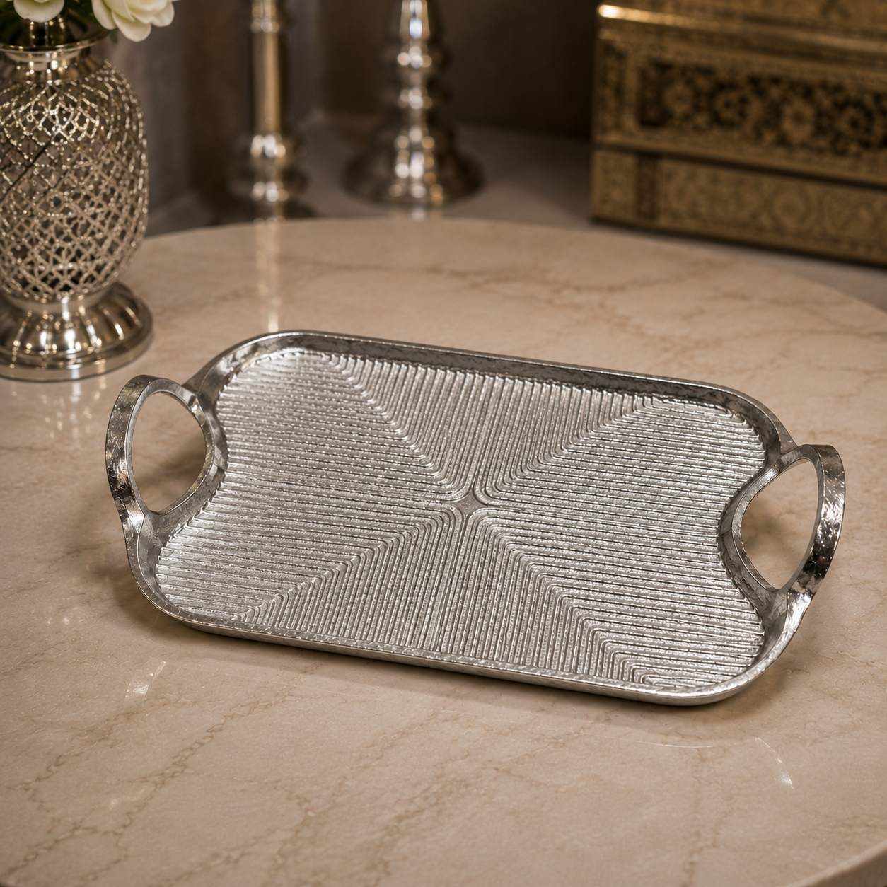 Luxury Aluminium Designer Serving Tray Set – Gold & Silver Finish