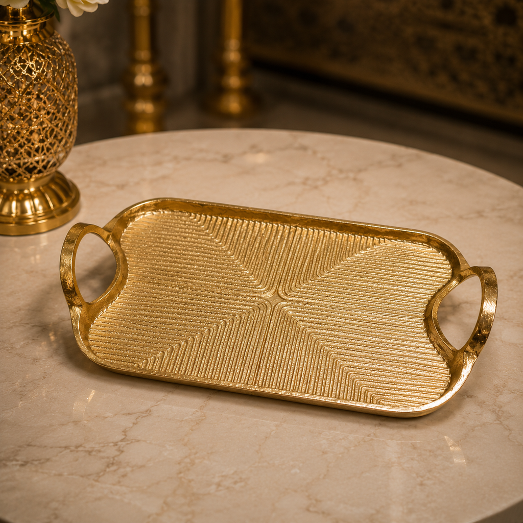 Luxury Aluminium Designer Serving Tray Set – Gold & Silver Finish