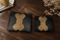 Textured Aluminium Serving Platter – Matte Black & Antique Gold Finish (Luxury Square Serveware)