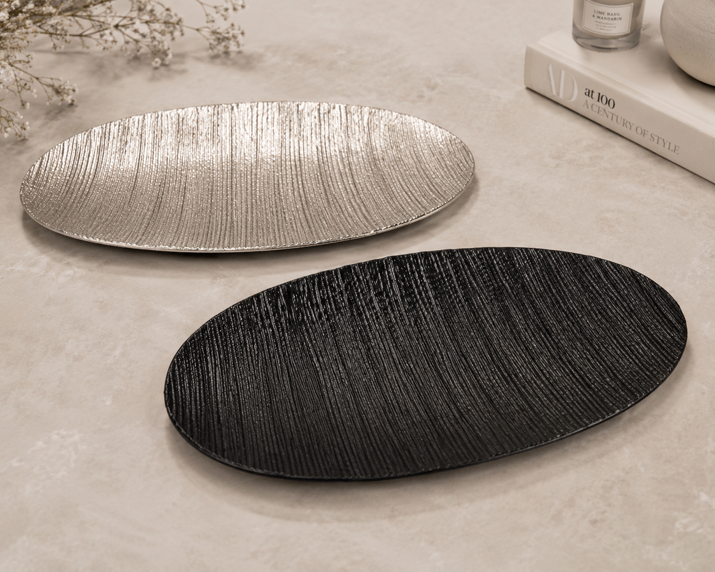 Textured Aluminium Serving Platter – Silver Finish & Matte Black Powder-Coated