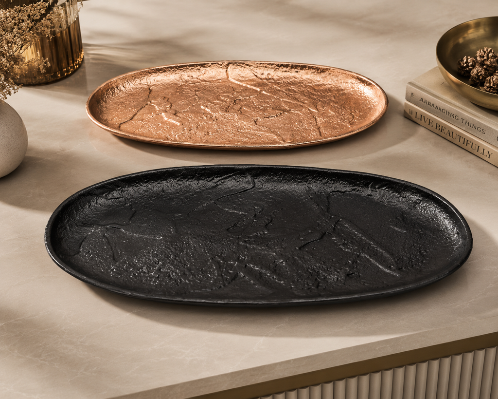 Textured Aluminium Serving Platter – Bronze Finish & Matte Black Powder-Coated
