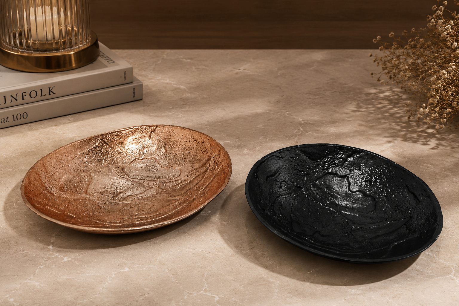 Hammered Aluminium Decorative Bowl – Bronze & Matte Black Finish