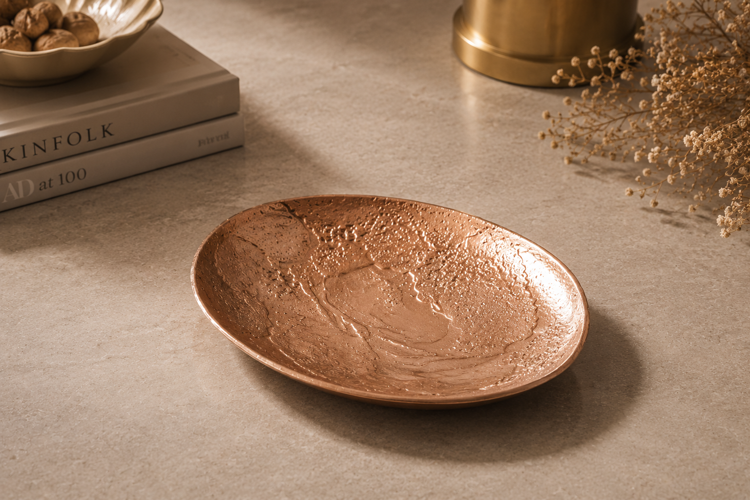Hammered Aluminium Decorative Bowl – Bronze & Matte Black Finish