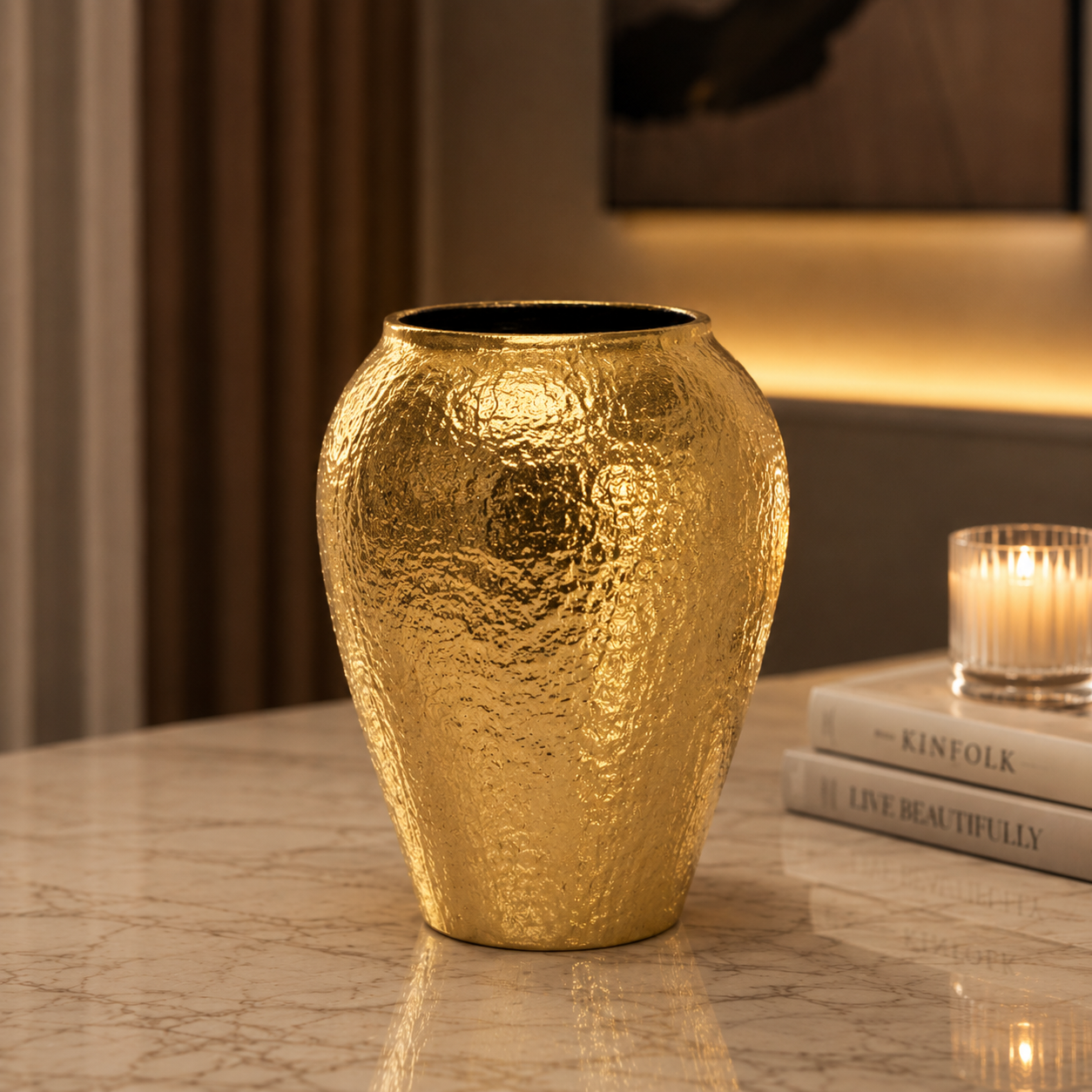 Luxe Hammered Aluminium Vase – Gold, Silver Nickel & Matte Black Finishes