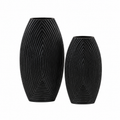 Modern Ribbed Aluminium Vase Set – Matte Black Finish (Textured Design)