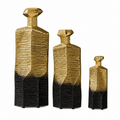 Luxe Geometric Aluminium Vase Set – Gold & Matte Black Finish (Set of 3)