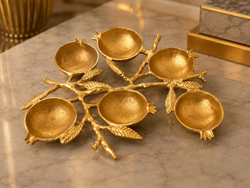Antique Gold Pomegranate Branch Serving Platter