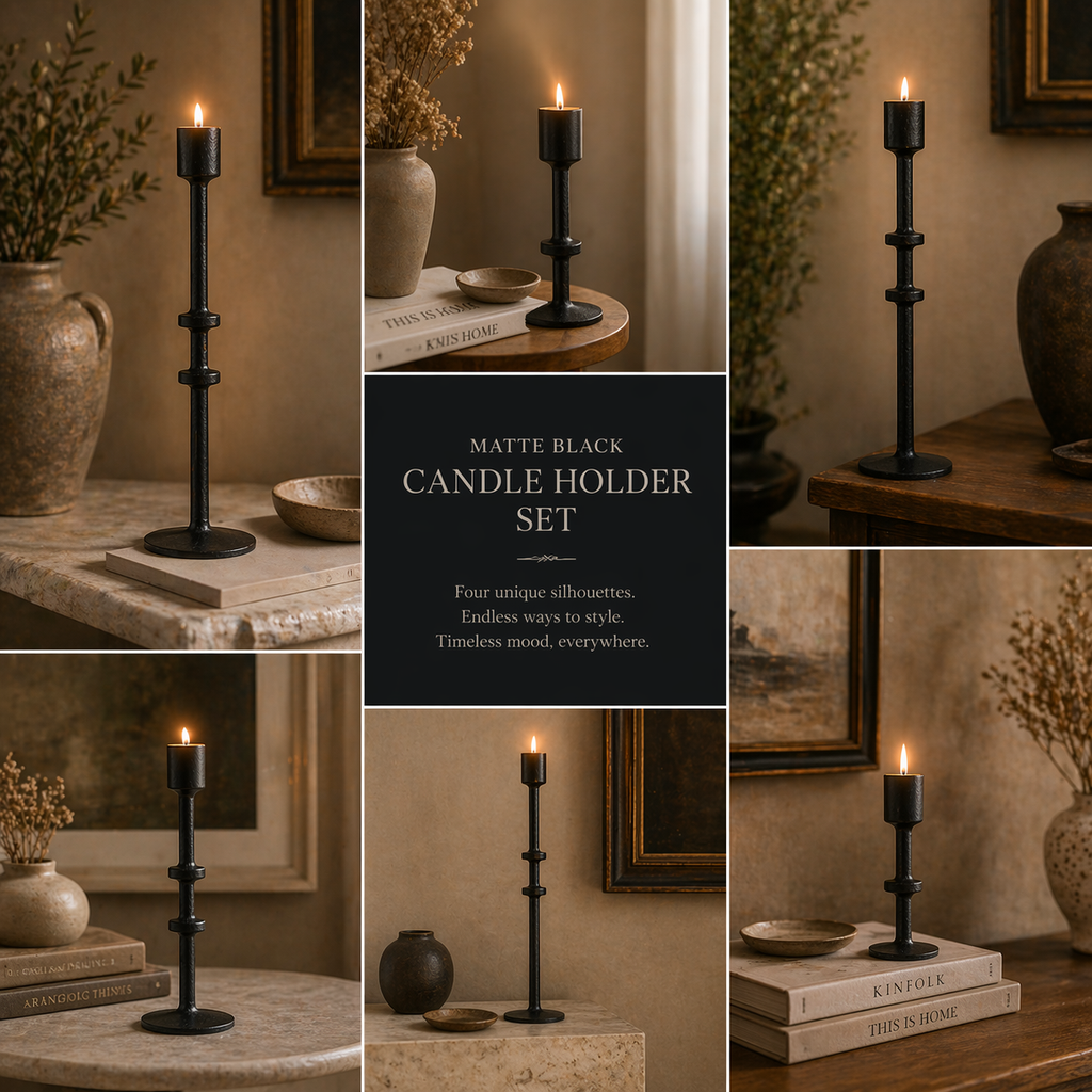 Matte Black Aluminium Candle Holder Set – Modern Living Accent Collection