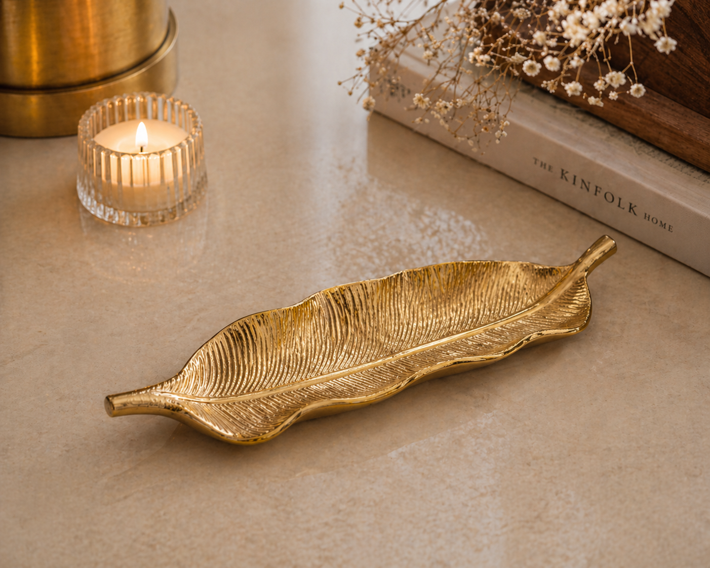 Luxury Handcrafted Aluminium Leaf Platter – Gold & Silver Nickel Finish